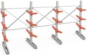 Трехсекционный двухсторонний консольный стеллаж с 3 уровнями консолей