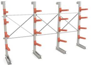 Трехсекционный односторонний консольный стеллаж с 4 уровнями консолей