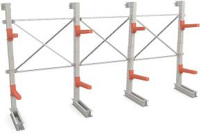 Трехсекционный односторонний консольный стеллаж с 2 уровнями консолей